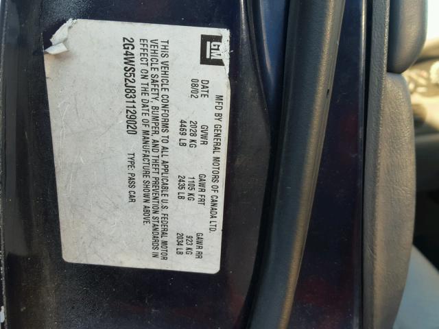 2G4WS52J831129020 - 2003 BUICK CENTURY CU BLUE photo 10