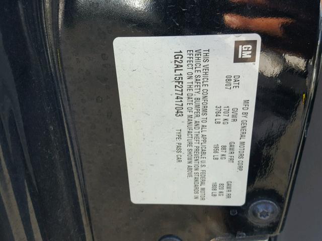 1G2AL15F277417043 - 2007 PONTIAC G5 BLACK photo 10