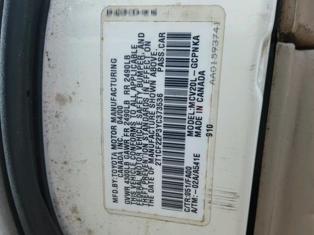 2T1CF22P3YC373536 - 2000 TOYOTA CAMRY SOLA WHITE photo 10