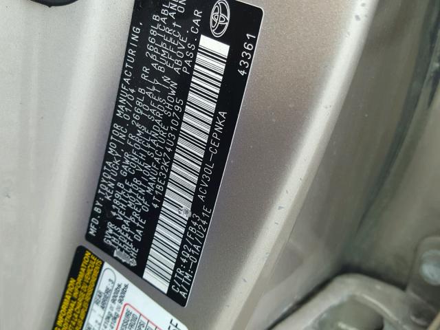 4T1BE32K74U310795 - 2004 TOYOTA CAMRY LE TAN photo 10