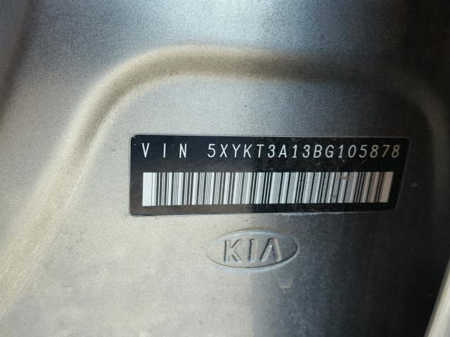 5XYKT3A13BG105878 - 2011 KIA SORENTO BA GRAY photo 10