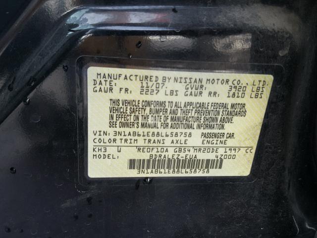 3N1AB61E88L658758 - 2008 NISSAN SENTRA 2.0 BLACK photo 10