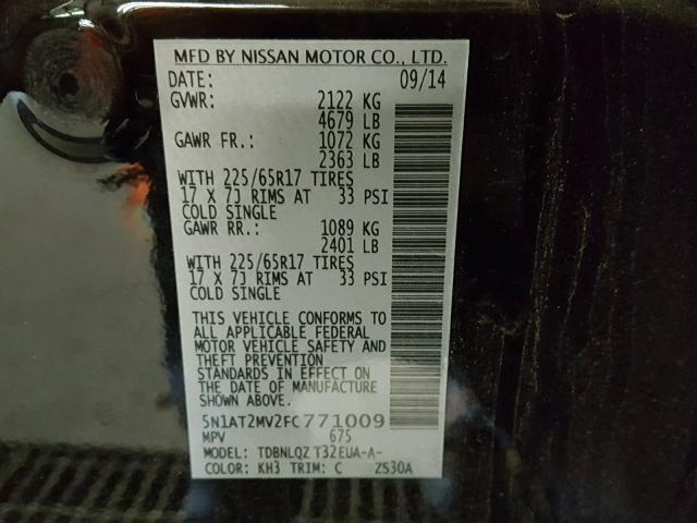 5N1AT2MV2FC771009 - 2015 NISSAN ROGUE S BLACK photo 10