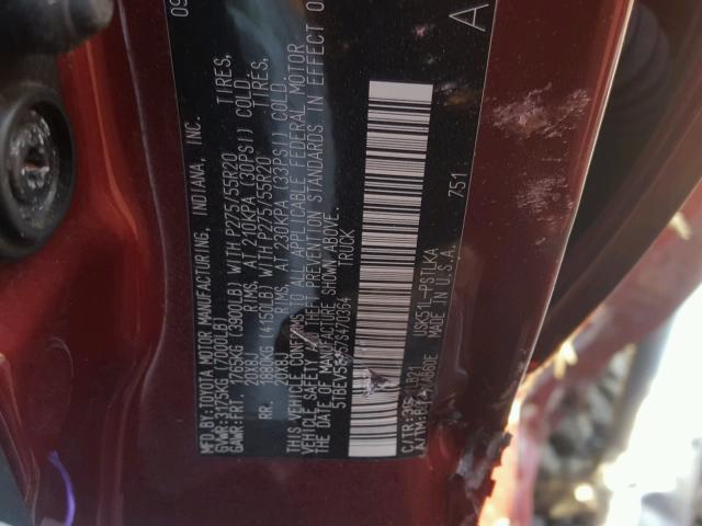 5TBEV58157S470364 - 2007 TOYOTA TUNDRA CRE BURGUNDY photo 10