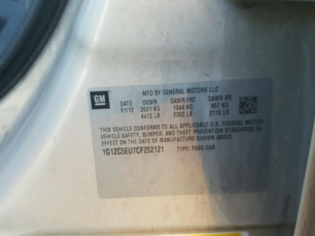 1G1ZC5EU7CF252121 - 2012 CHEVROLET MALIBU 1LT SILVER photo 10