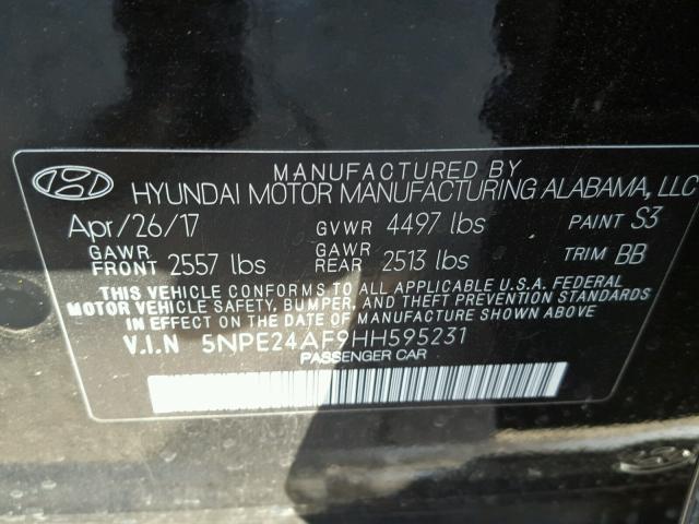 5NPE24AF9HH595231 - 2017 HYUNDAI SONATA SE BLACK photo 10