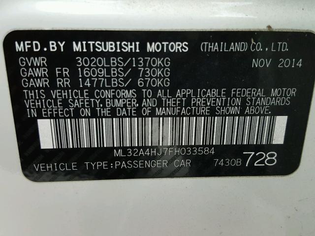 ML32A4HJ7FH033584 - 2015 MITSUBISHI MIRAGE ES WHITE photo 10