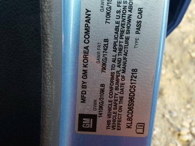 KL8CD6S96DC517218 - 2013 CHEVROLET SPARK 1LT Синий фото 10