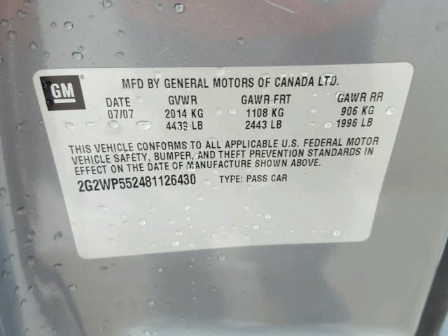 2G2WP552481126430 - 2008 PONTIAC GRAND PRIX 灰色 照片 10