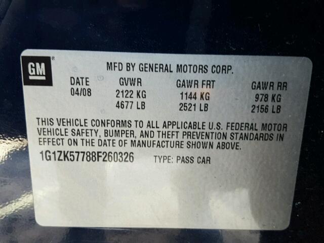 1G1ZK57788F260326 - 2008 CHEVROLET MALIBU LTZ 蓝色 照片 10