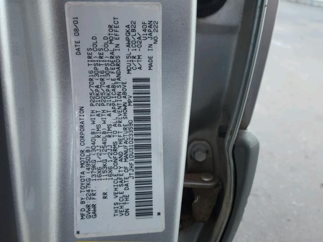 JTJHF10U310233590 - 2001 LEXUS RX 300 SILVER photo 10