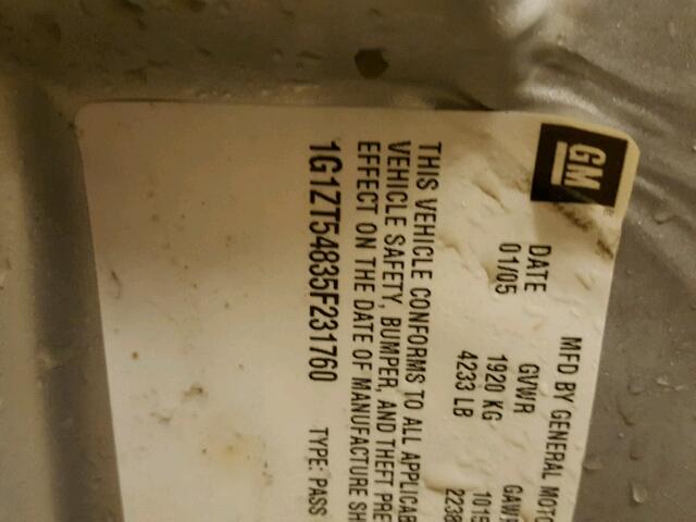 1G1ZT54835F231760 - 2005 CHEVROLET MALIBU LS SILVER photo 10