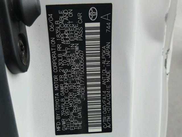 JTKDE177150005607 - 2005 TOYOTA SCION TC 白色 照片 10