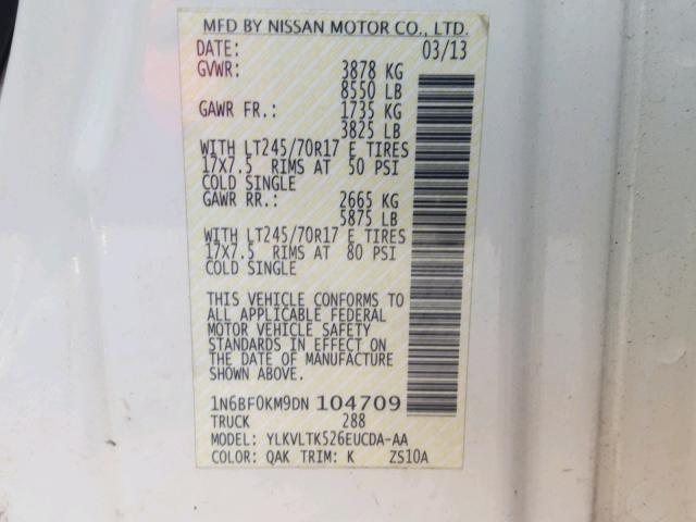 1N6BF0KM9DN104709 - 2013 NISSAN NV 1500 WHITE photo 10