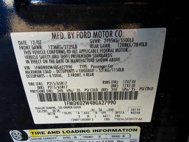 1FMDK02W48GA27990 - 2008 FORD TAURUS X S BLACK photo 10