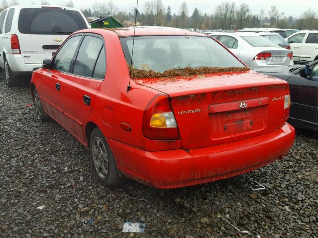 KMHCG45C41U199238 - 2001 HYUNDAI ACCENT GL RED photo 3