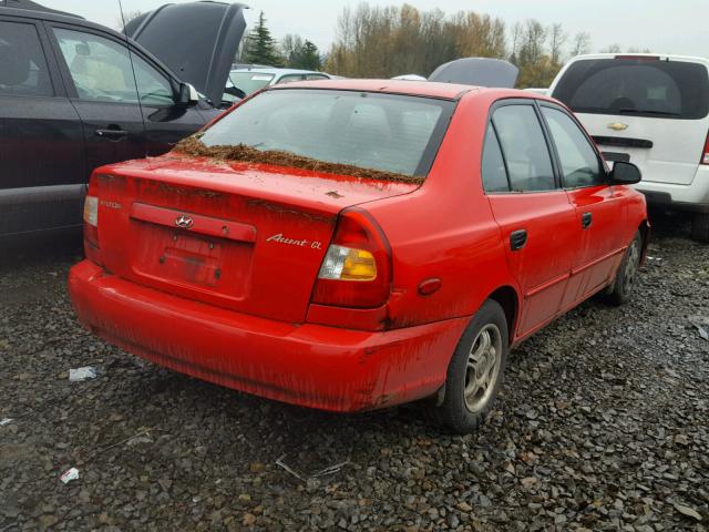 KMHCG45C41U199238 - 2001 HYUNDAI ACCENT GL RED photo 4