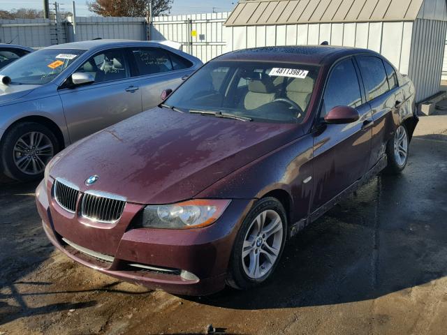 WBAVA37578NL56625 - 2008 BMW 328 I BURGUNDY photo 2