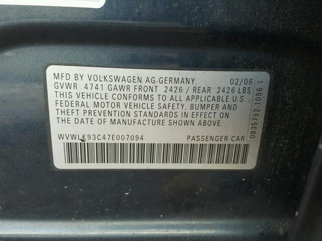 WVWLK93C47E007094 - 2007 VOLKSWAGEN PASSAT 2.0 GRAY photo 10