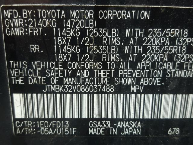 JTMBK32V086037488 - 2008 TOYOTA RAV4 SPORT GREEN photo 10