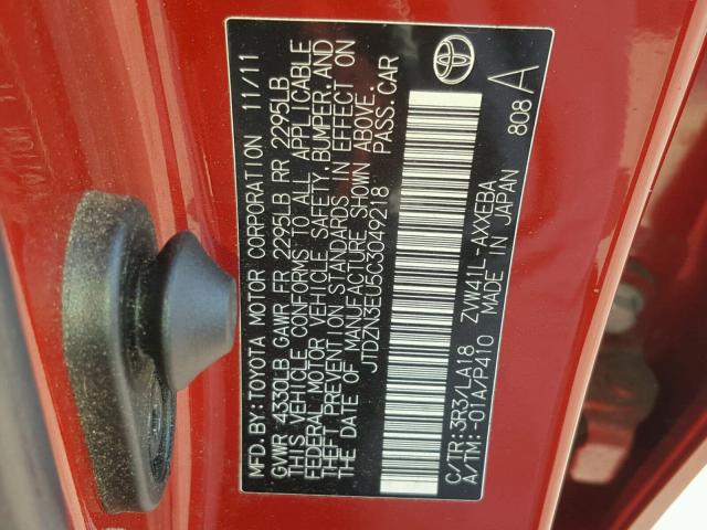 JTDZN3EU5C3049218 - 2012 TOYOTA PRIUS V RED photo 10