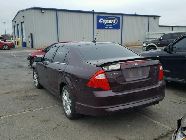 3FAHP0HA7CR283356 - 2012 FORD FUSION SE BURGUNDY photo 3