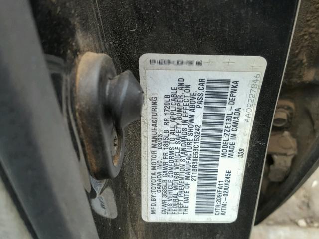 2T1BR38E53C153242 - 2003 TOYOTA COROLLA CE BLACK photo 10