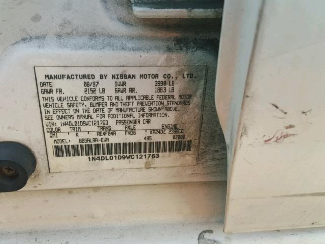 1N4DL01D9WC121763 - 1998 NISSAN ALTIMA XE WHITE photo 10