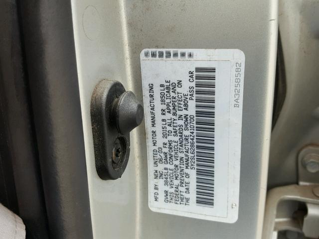 5Y2SL62864Z410700 - 2004 PONTIAC VIBE SILVER photo 10