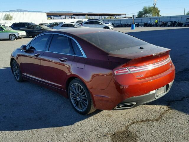 3LN6L2LU7ER832546 - 2014 LINCOLN MKZ HYBRID BURGUNDY photo 3