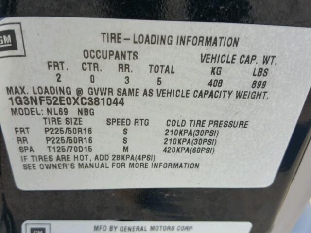 1G3NF52E0XC381044 - 1999 OLDSMOBILE ALERO GLS 黑色 照片 10