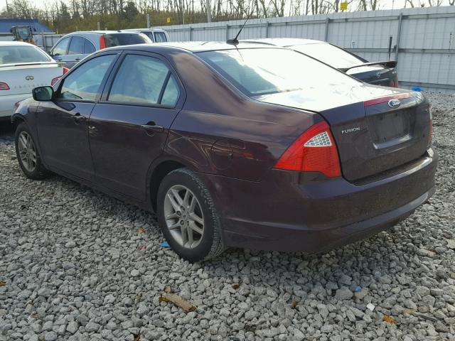 3FAHP0GAXBR219392 - 2011 FORD FUSION S BURGUNDY photo 3