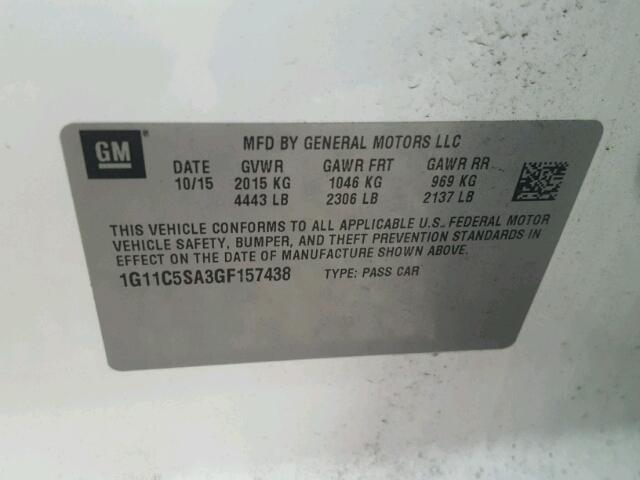 1G11C5SA3GF157438 - 2016 CHEVROLET MALIBU LIM 白色 照片 10