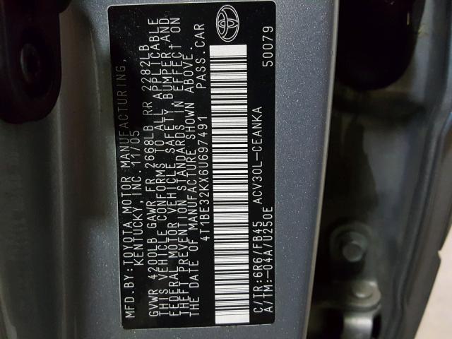 4T1BE32KX6U697491 - 2006 TOYOTA CAMRY LE GRAY photo 10