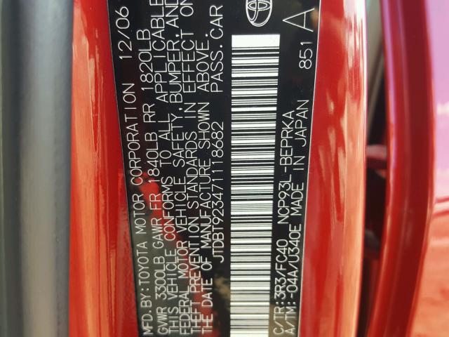 JTDBT923471118682 - 2007 TOYOTA YARIS RED photo 10