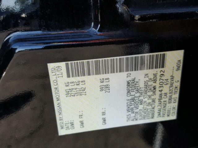 1N4AL2AP8AN430792 - 2010 NISSAN ALTIMA BAS BLACK photo 10