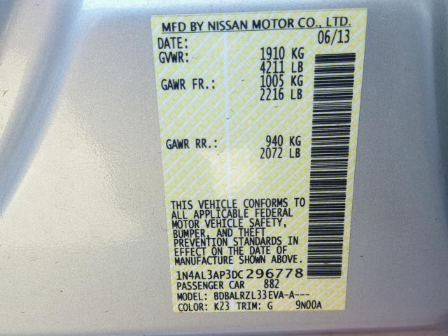 1N4AL3AP3DC296778 - 2013 NISSAN ALTIMA 2.5 SILVER photo 10