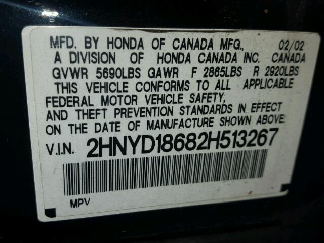 2HNYD18682H513267 - 2002 ACURA MDX TOURIN BLACK photo 10