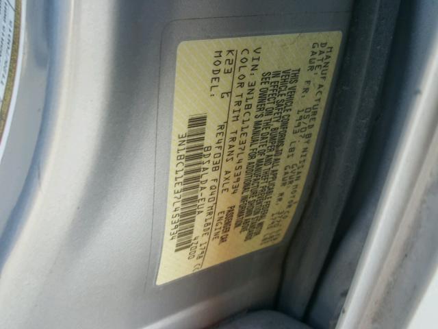 3N1BC11E37L453934 - 2007 NISSAN VERSA S SILVER photo 10