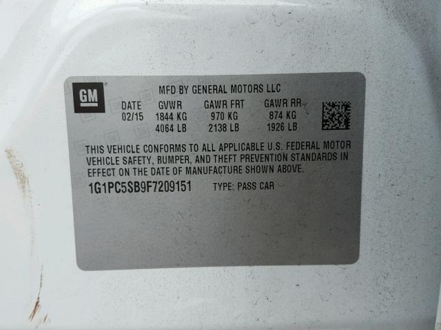 1G1PC5SB9F7209151 - 2015 CHEVROLET CRUZE LT WHITE photo 10