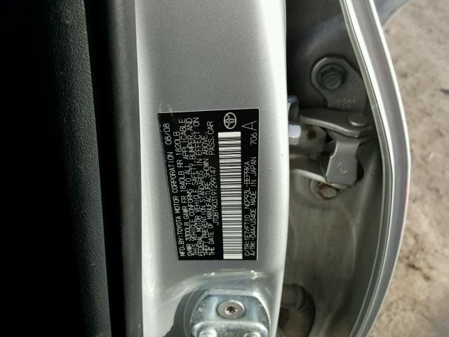 JTDBT903191299147 - 2009 TOYOTA YARIS SILVER photo 10