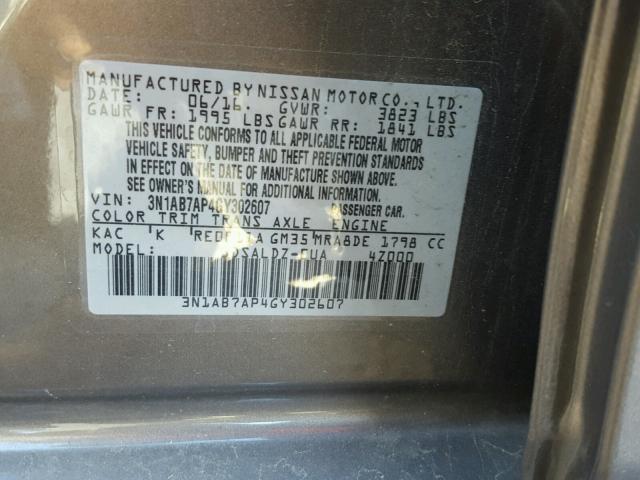 3N1AB7AP4GY302607 - 2016 NISSAN SENTRA S GRAY photo 10