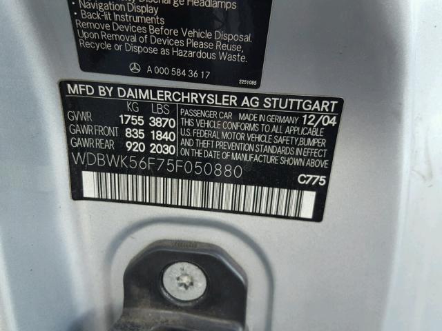 WDBWK56F75F050880 - 2005 MERCEDES-BENZ SLK 350 SILVER photo 10