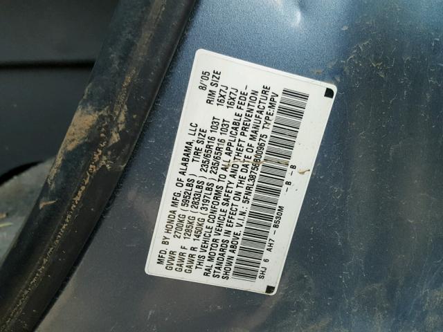 5FNRL38756B009675 - 2006 HONDA ODYSSEY EX BLUE photo 10