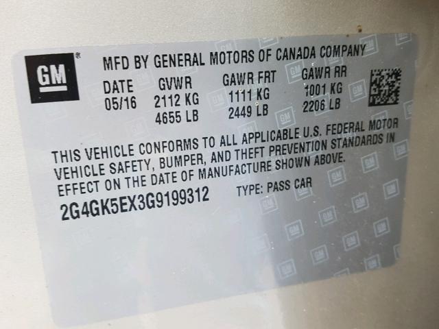 2G4GK5EX3G9199312 - 2016 BUICK REGAL BEIGE photo 10