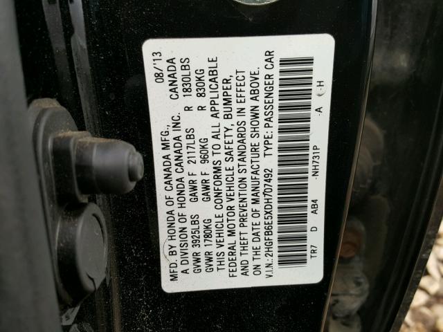 2HGFB6E5XDH707492 - 2013 HONDA CIVIC SI BLACK photo 10