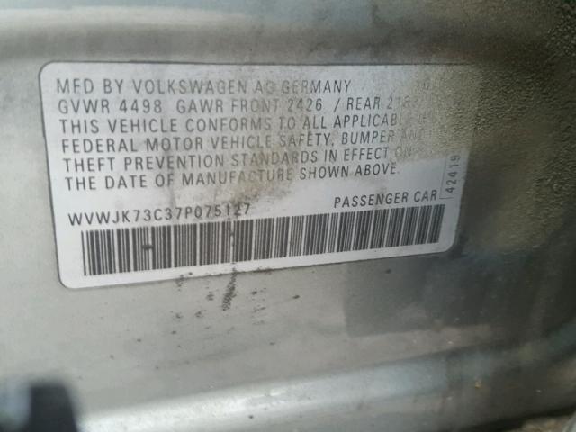 WVWJK73C37P075127 - 2007 VOLKSWAGEN PASSAT GREEN photo 10