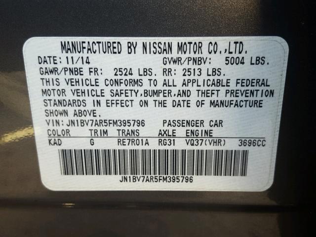 JN1BV7AR5FM395796 - 2015 INFINITI Q50 BASE GRAY photo 10