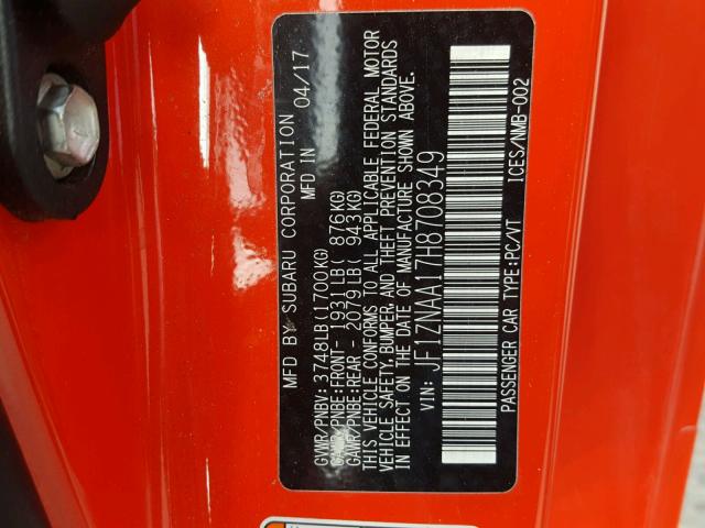 JF1ZNAA17H8708349 - 2017 TOYOTA 86 BASE ORANGE photo 10