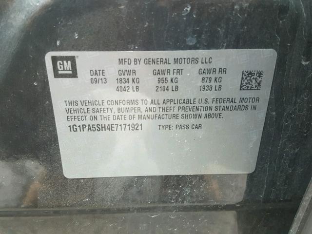 1G1PA5SH4E7171921 - 2014 CHEVROLET CRUZE LS GRAY photo 10